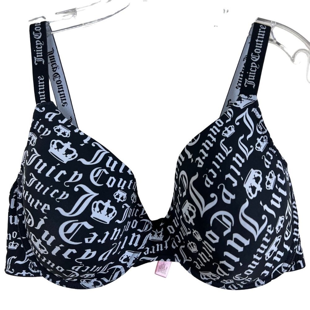 JUICY COUTURE Black Logo Demi Full Coverage Bra Size 42D